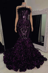 Gorgeous Long Mermaid Lace Flowers Sleeveless Prom Dress